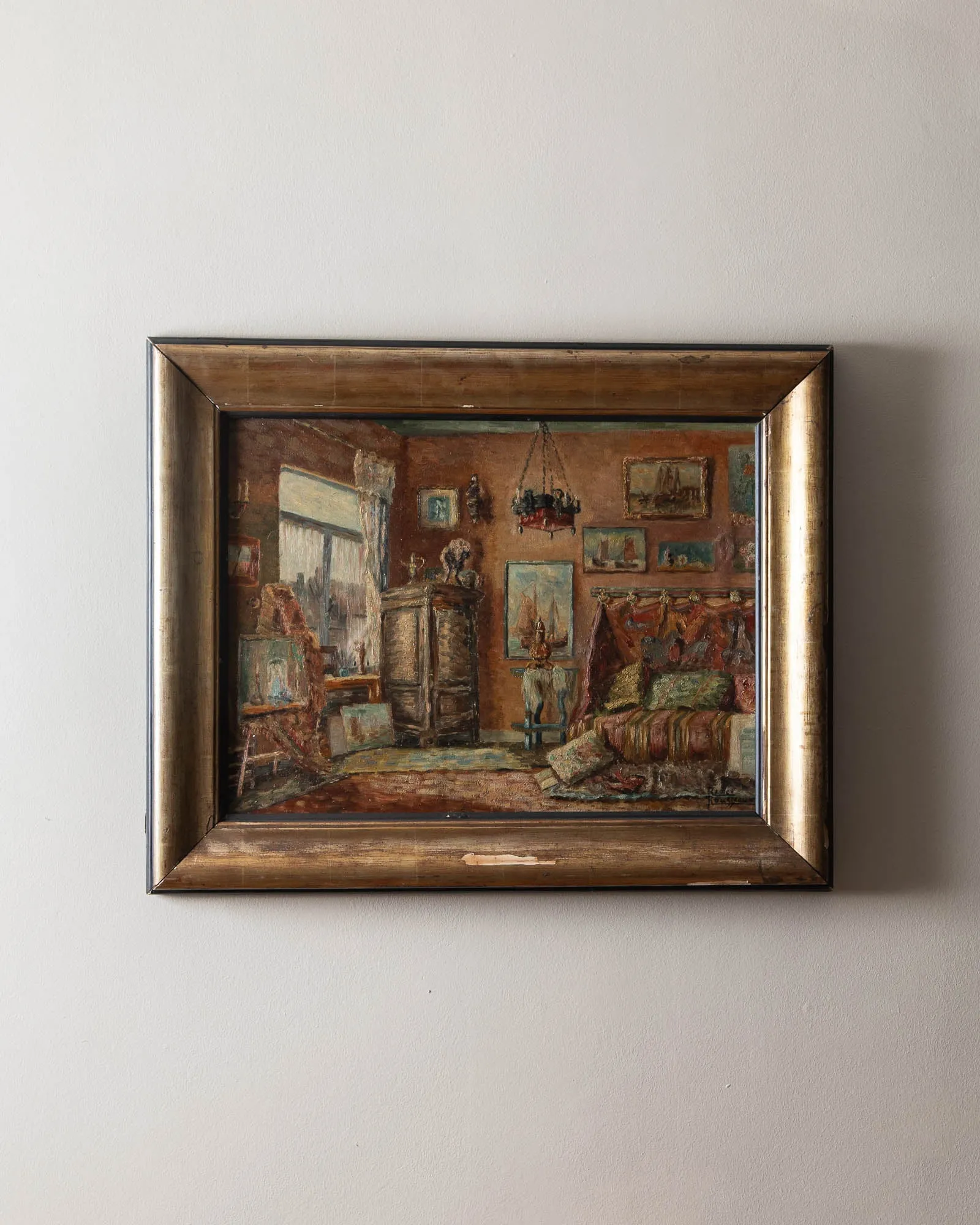 1960's Belgian Interior Oil Painting by Renée Rousseaux