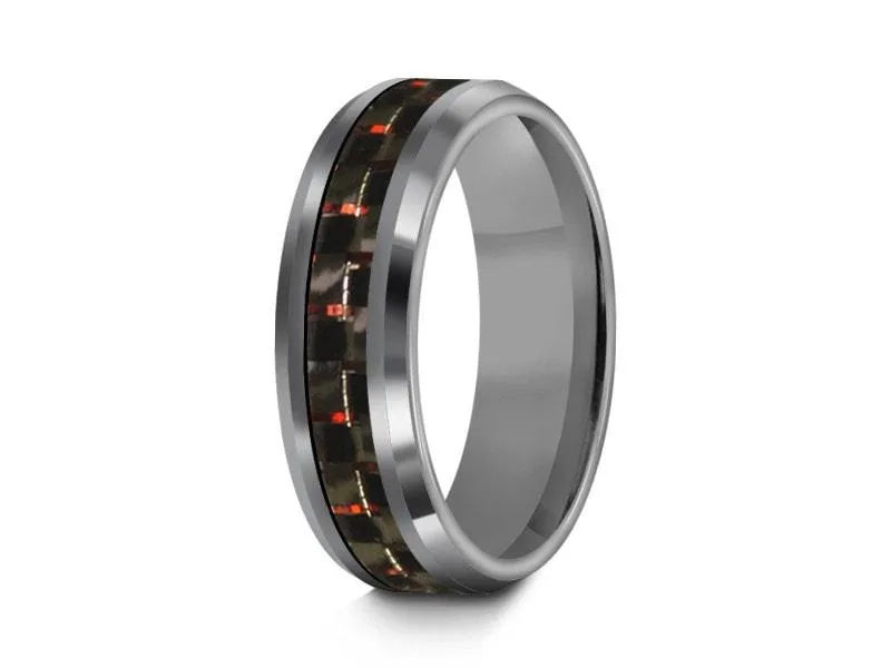 6MM CARBON FIBER INLAY TUNGSTEN WEDDING BAND AND GRAY GUNMETAL INTERIOR