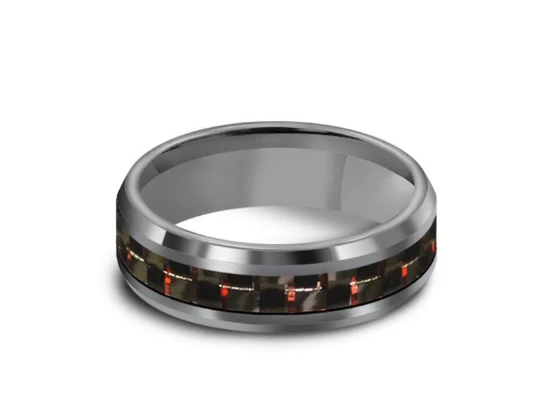 6MM CARBON FIBER INLAY TUNGSTEN WEDDING BAND AND GRAY GUNMETAL INTERIOR