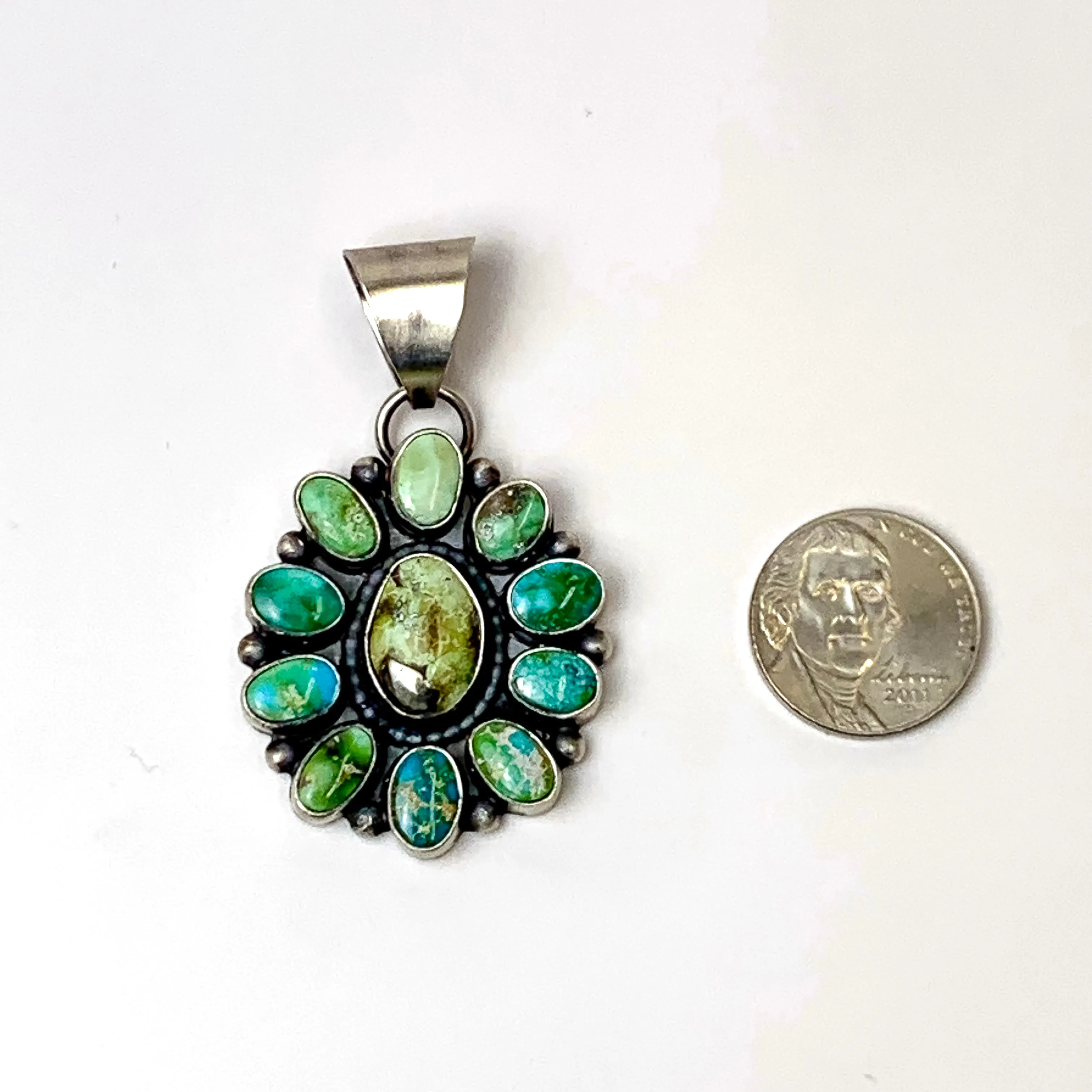 Anderson Largo | Navajo Handmade Sterling Silver Cluster Pendant with Sonoran Gold Turquoise Stones