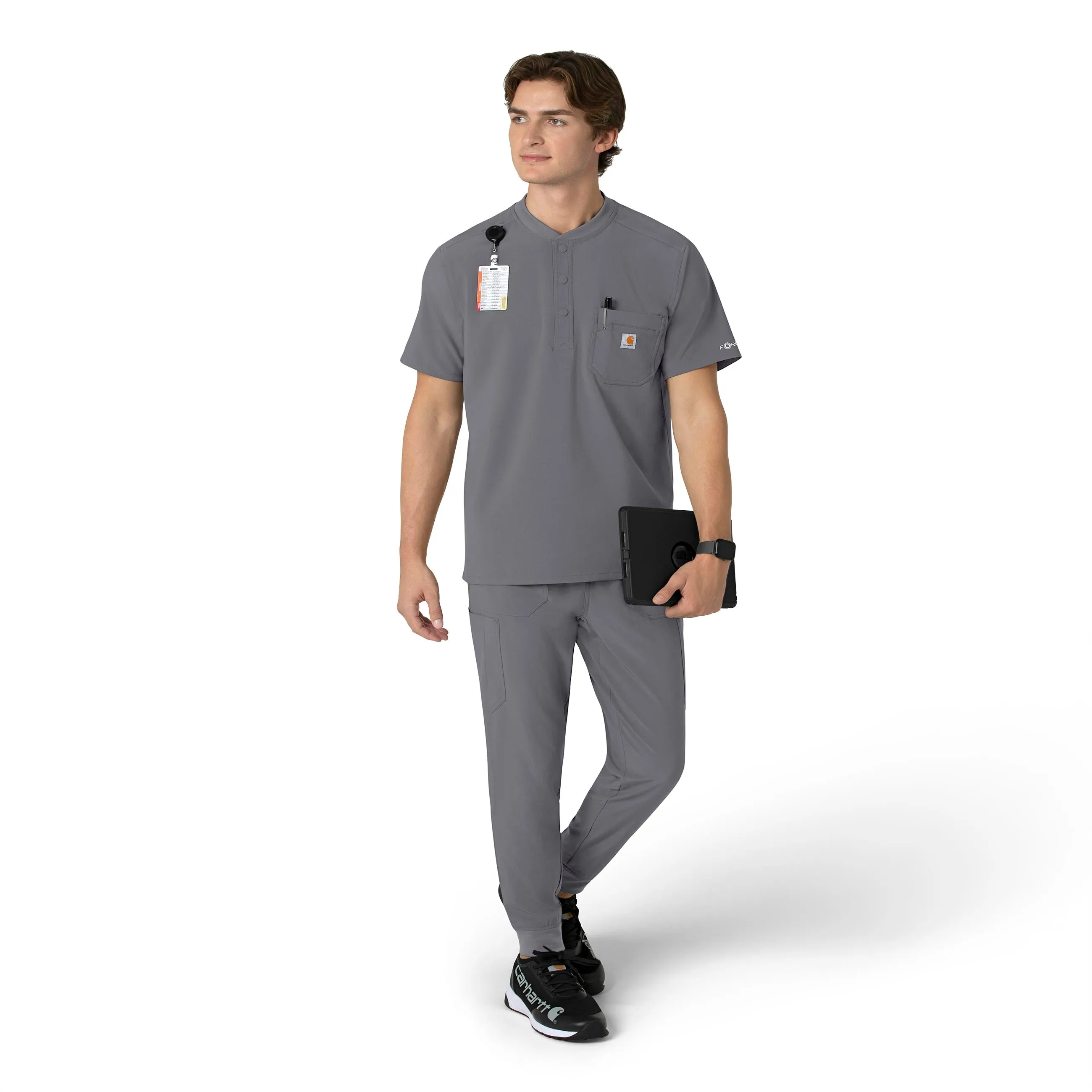 Carhartt Force Cross-Flex Men's Henley Scrub Top - Pewter