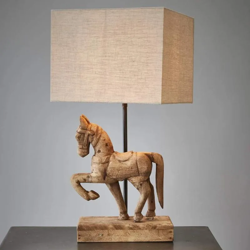 Carved Wooden Horse Lamp | Small