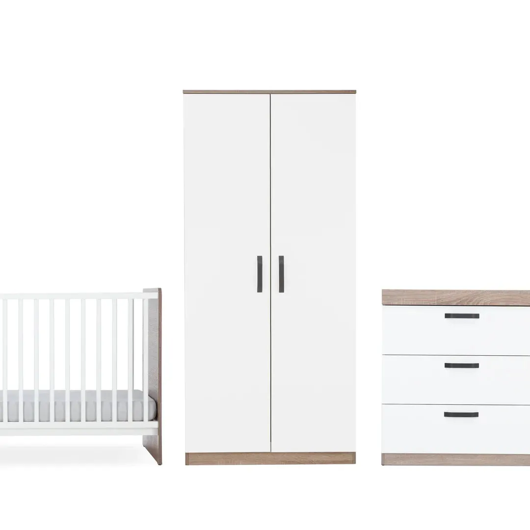 CuddleCo Enzo 3 Piece Nursery Furniture Set - Truffle Oak & White