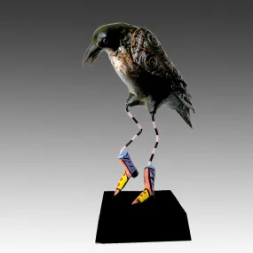 DoWop Raven Whimsical Handmade Ceramic Bird Sculpture by Steven McGovney