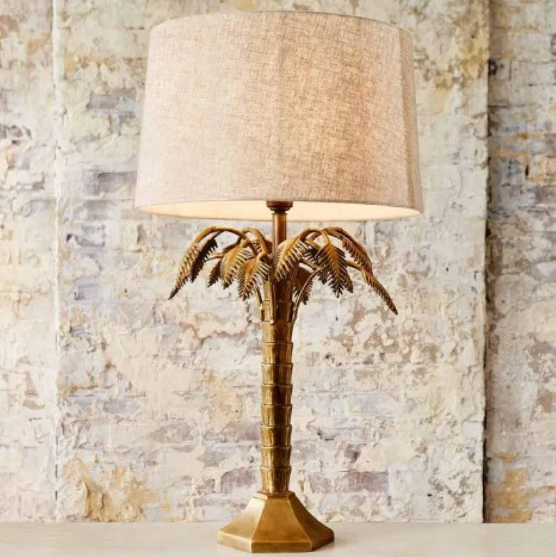 Eclectic Palm Tree Antique Brass Table Lamp | SALE