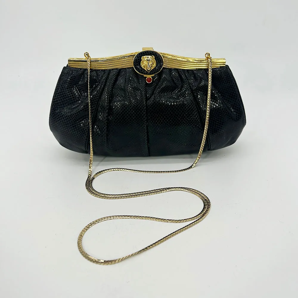 Judith Leiber Black Lizard Lion Head Clutch