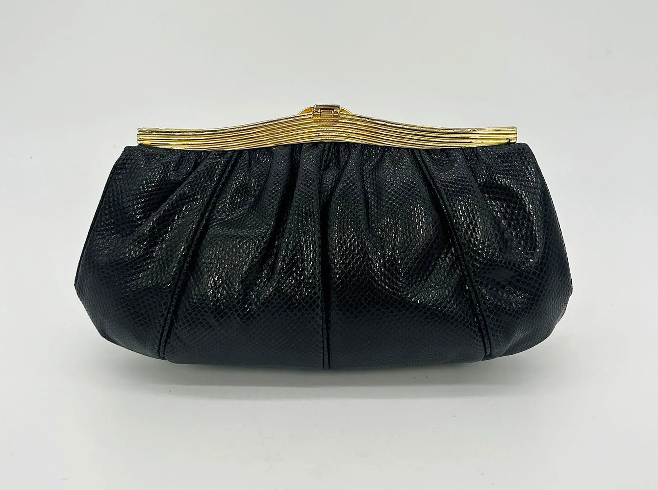 Judith Leiber Black Lizard Lion Head Clutch