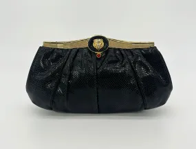 Judith Leiber Black Lizard Lion Head Clutch