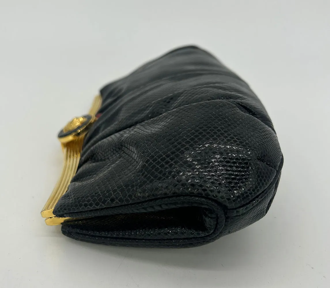 Judith Leiber Black Lizard Lion Head Clutch