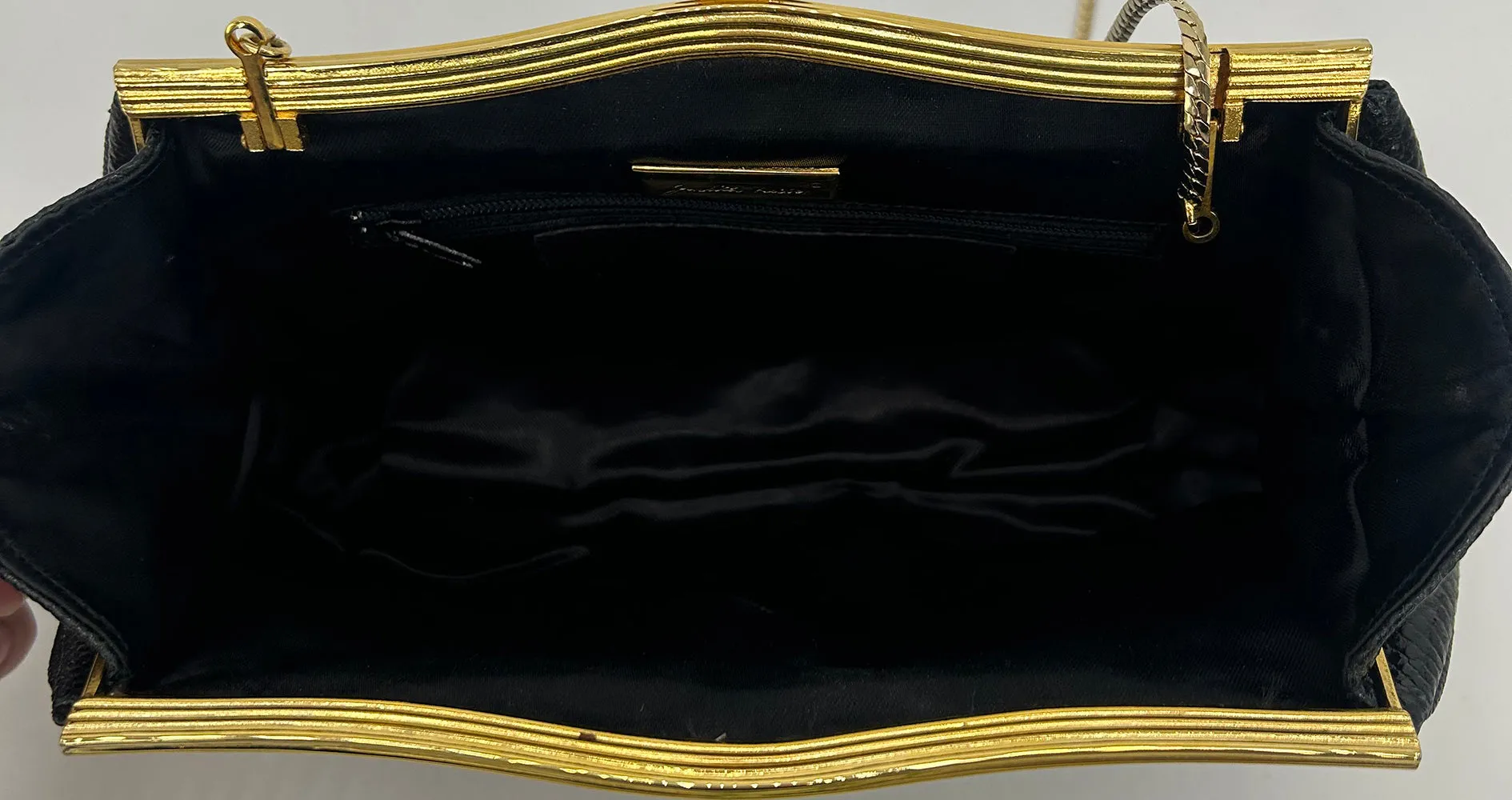 Judith Leiber Black Lizard Lion Head Clutch