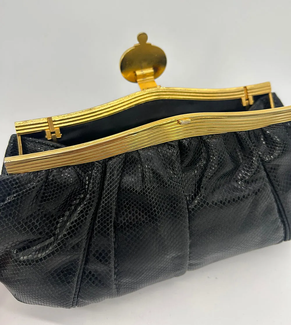 Judith Leiber Black Lizard Lion Head Clutch