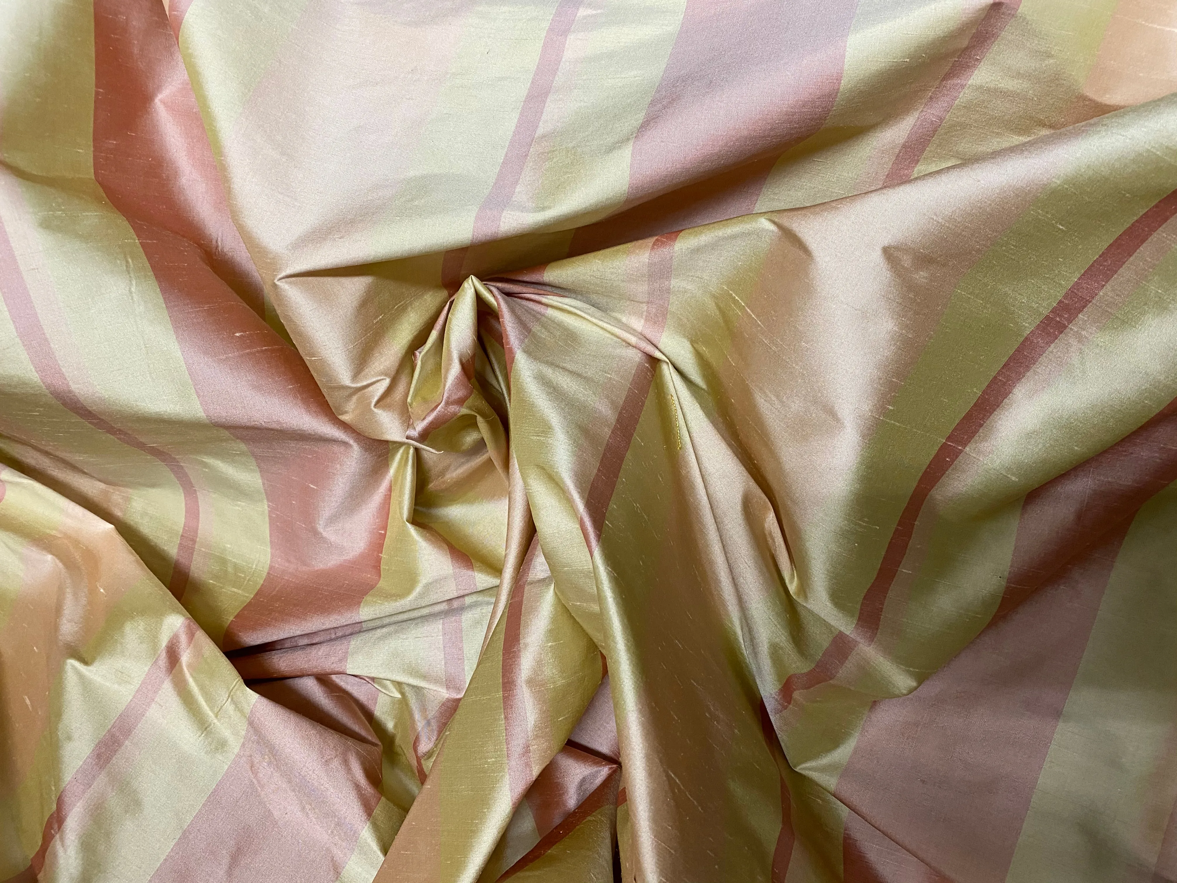 NEW Contessa Dora 100% Silk Pastel Pink and Yellow Stripe Dupioni Fabric