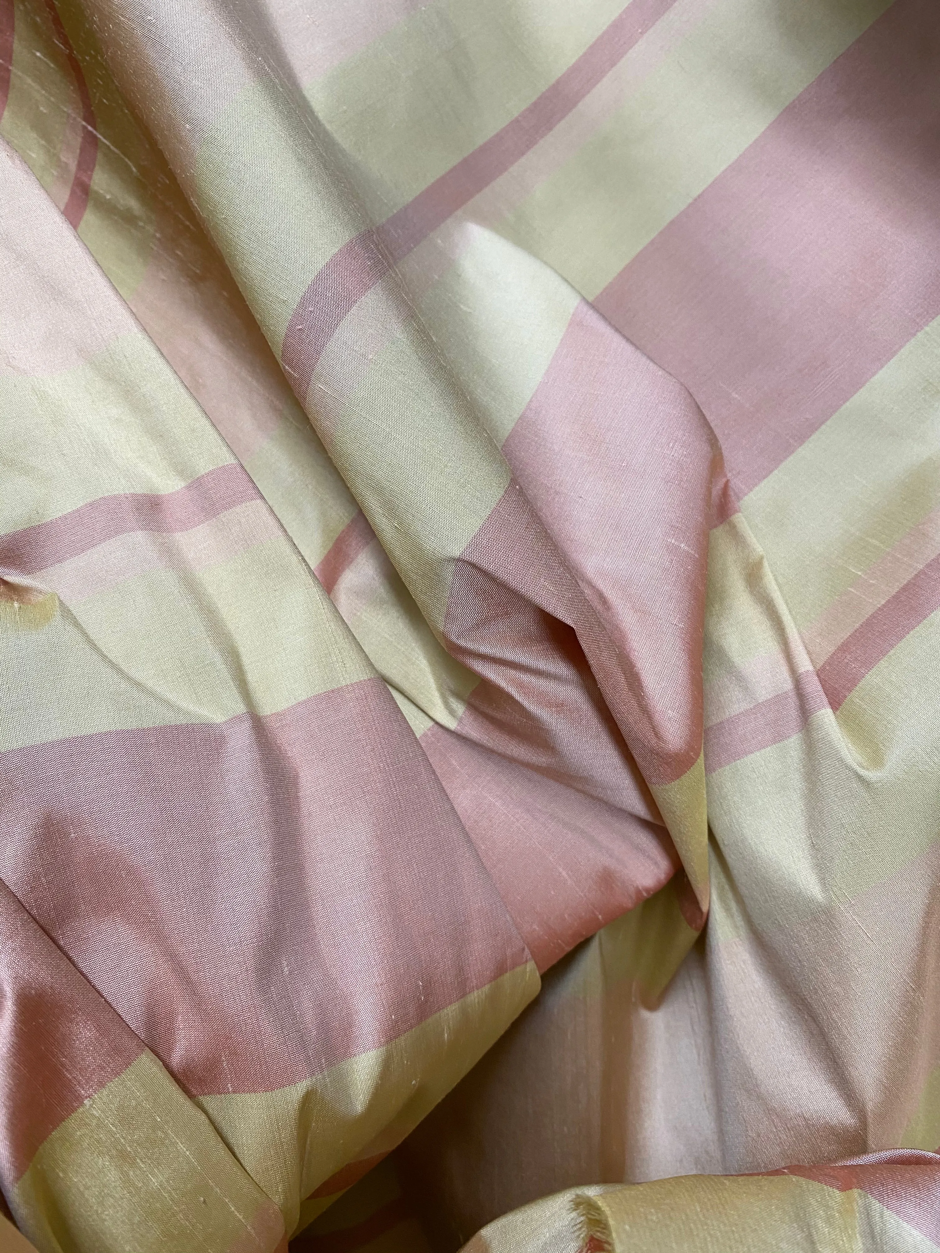 NEW Contessa Dora 100% Silk Pastel Pink and Yellow Stripe Dupioni Fabric