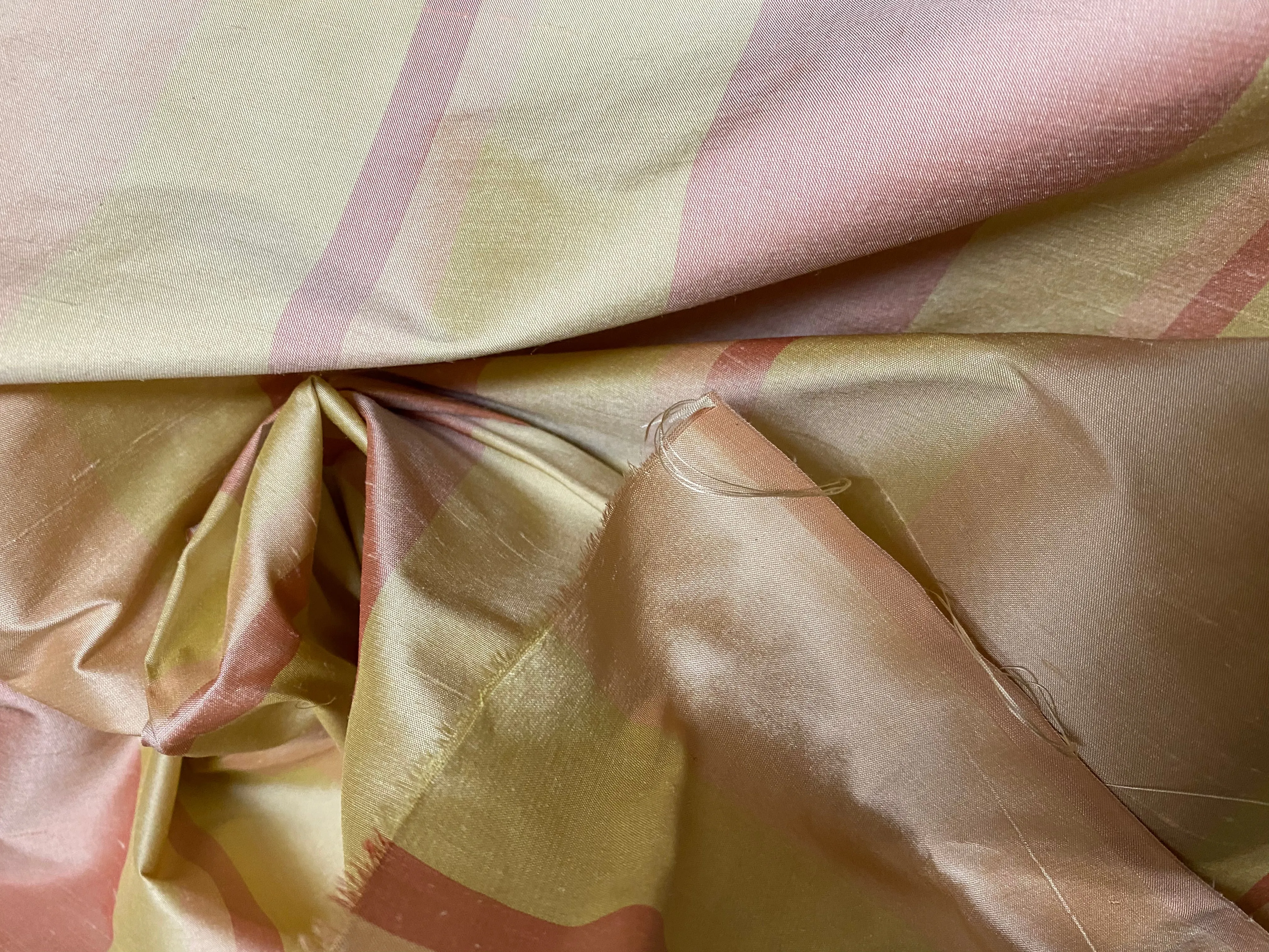 NEW Contessa Dora 100% Silk Pastel Pink and Yellow Stripe Dupioni Fabric