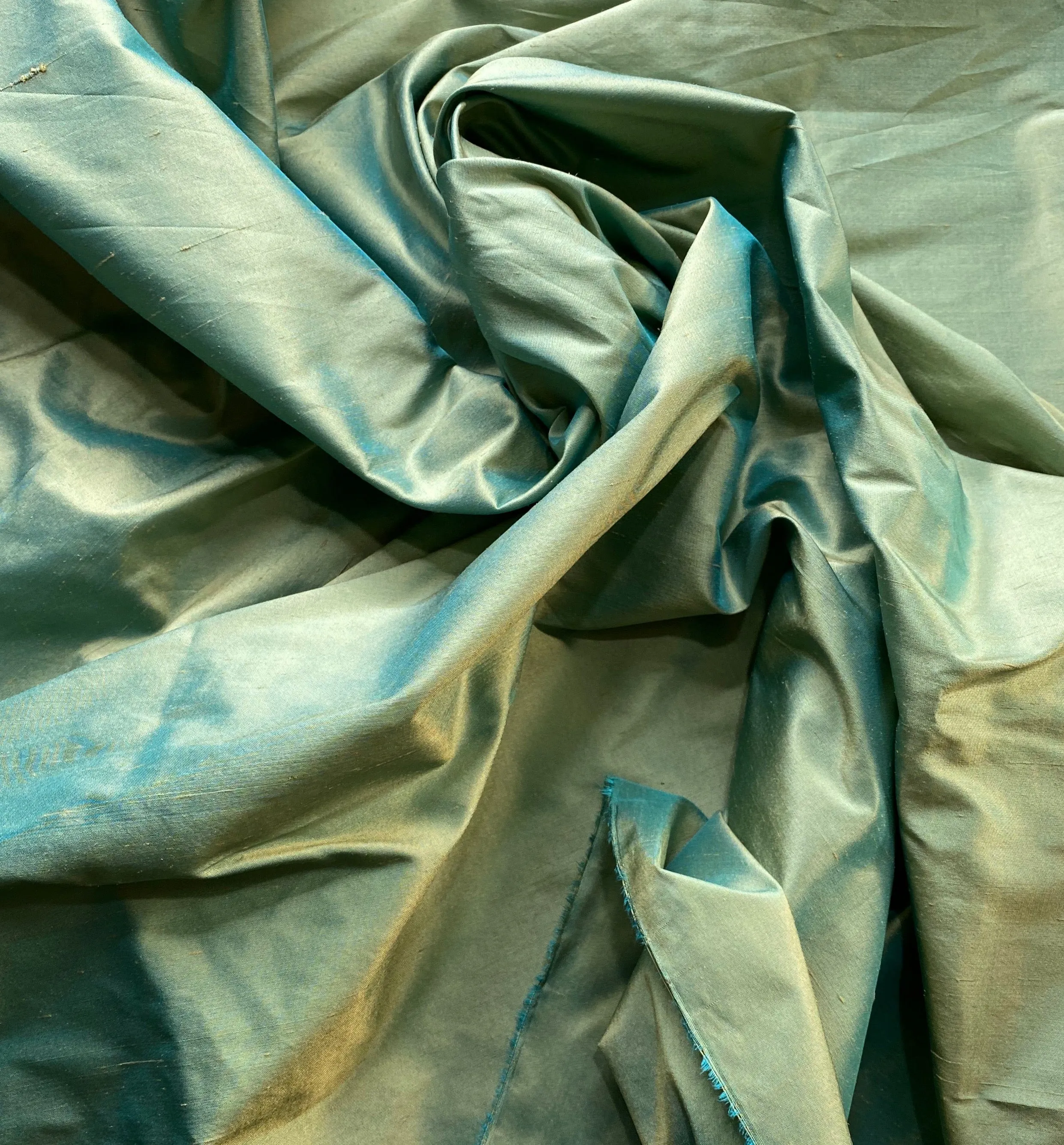 NEW Duchess Mable Designer 100% Silk Dupioni Fabric in Light Turquoise with Peach Iridescence