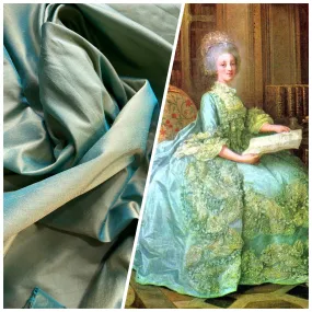 NEW Duchess Mable Designer 100% Silk Dupioni Fabric in Light Turquoise with Peach Iridescence