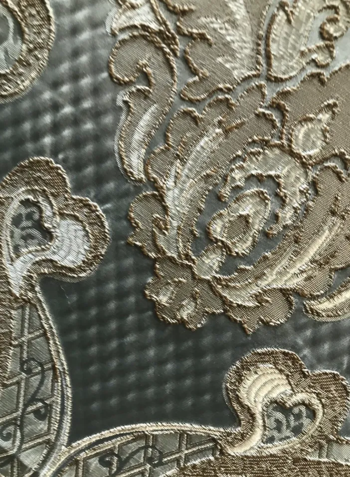 NEW King Eliot Antique Inspired Eggshell Silver Blue Satin Brocade Upholstery Fabric