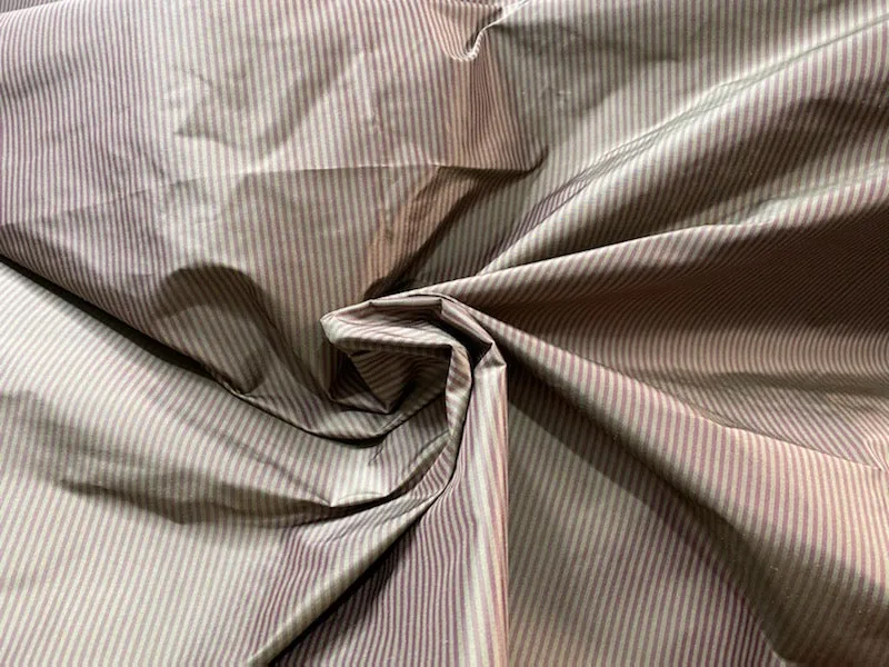 NEW Lady Bernadette 100% Silk Taffeta Fabric with Burgundy Red and Sage Green Stripes SB_8_52