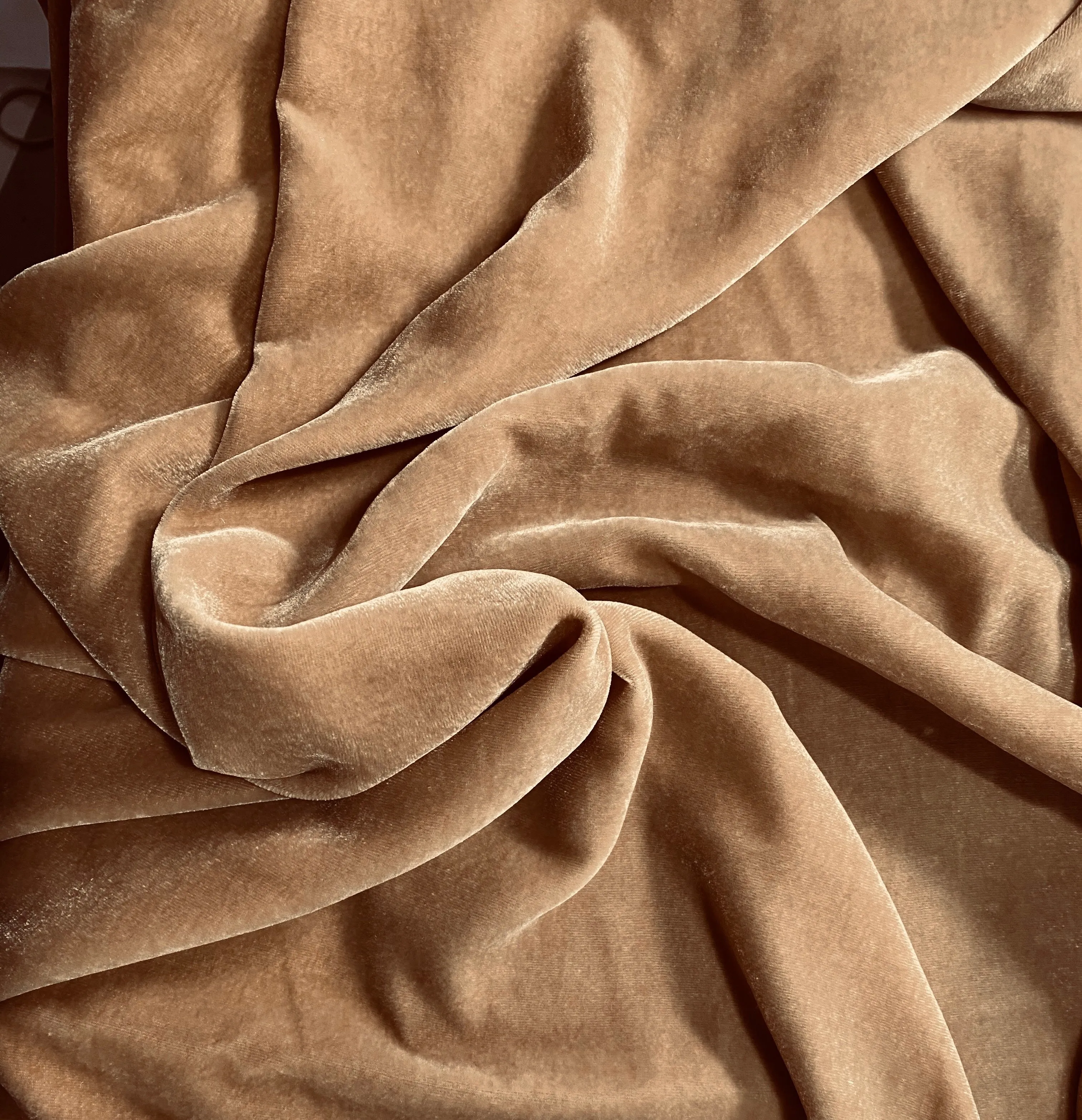 NEW Miss Bonnie Designer Runway Silk Rayon Velvet in Camel