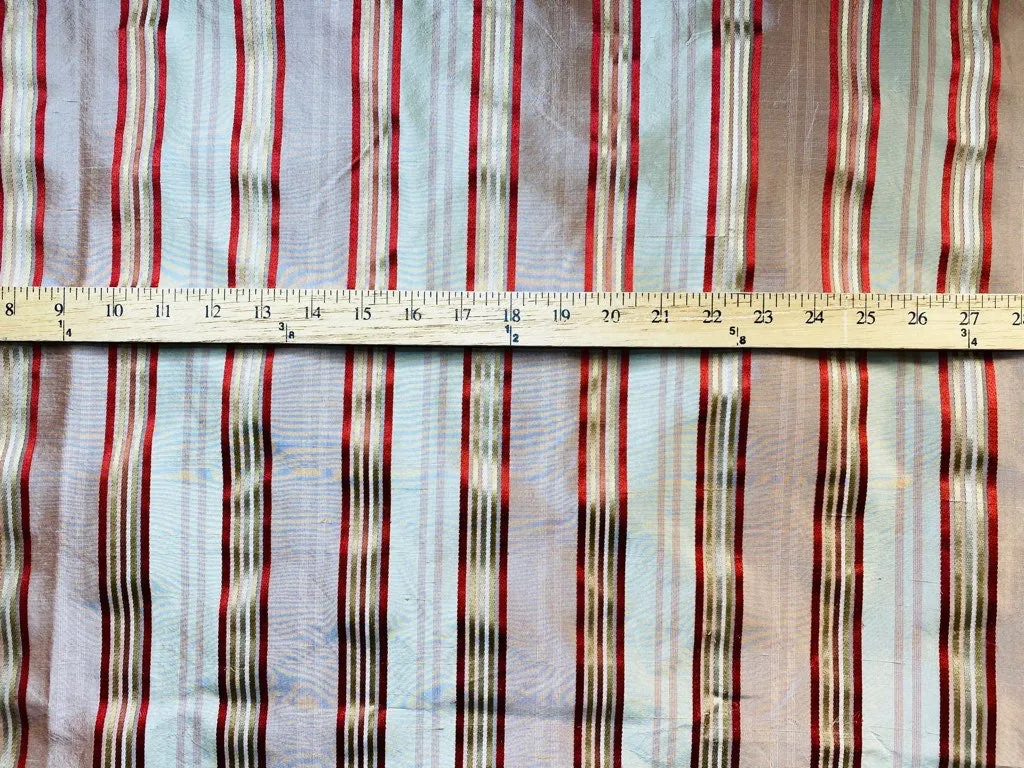 NEW Miss Charlotte Designer 100% Silk Dupioni Fabric with Red, Pink, Gold, & Copper Ribbon Stripes