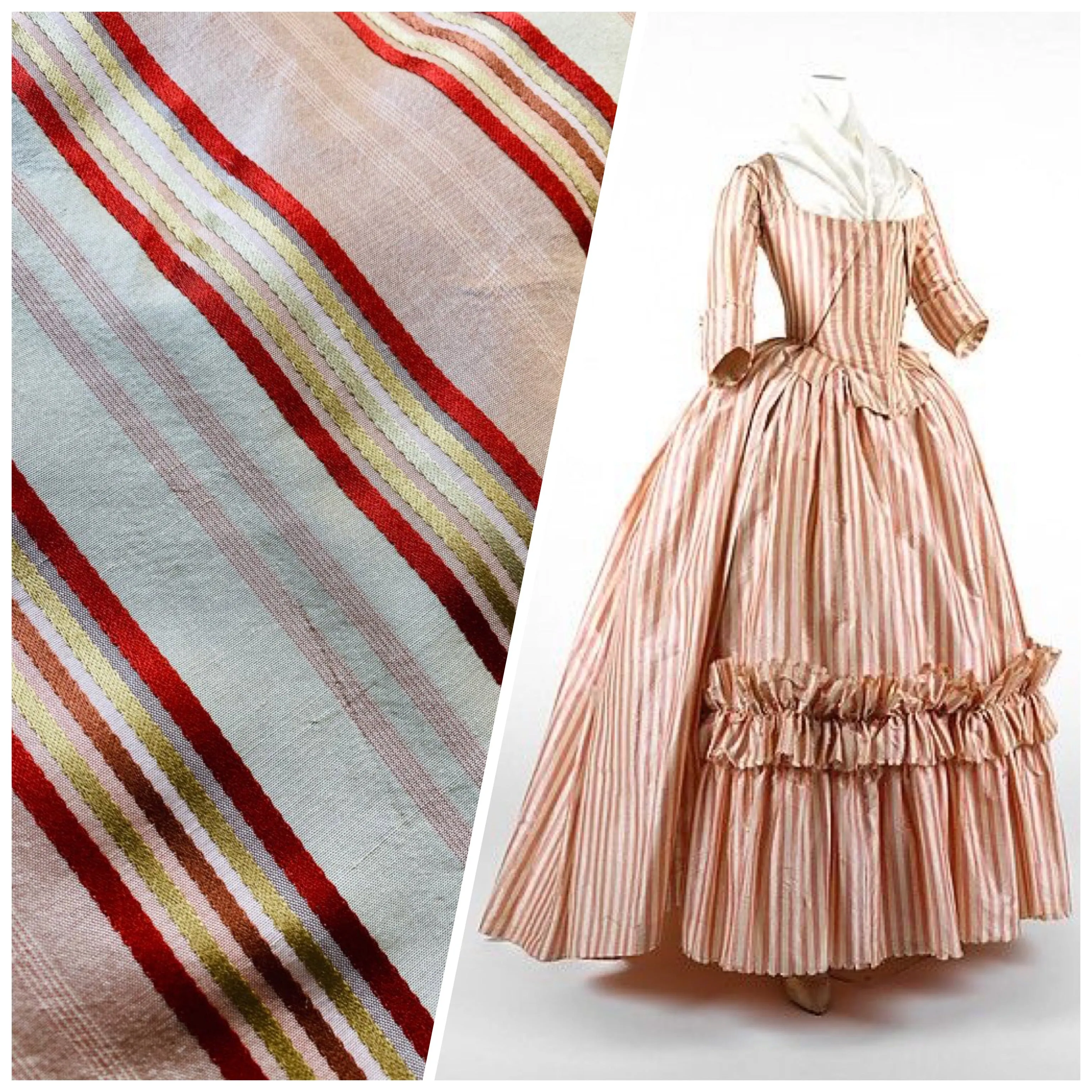 NEW Miss Charlotte Designer 100% Silk Dupioni Fabric with Red, Pink, Gold, & Copper Ribbon Stripes