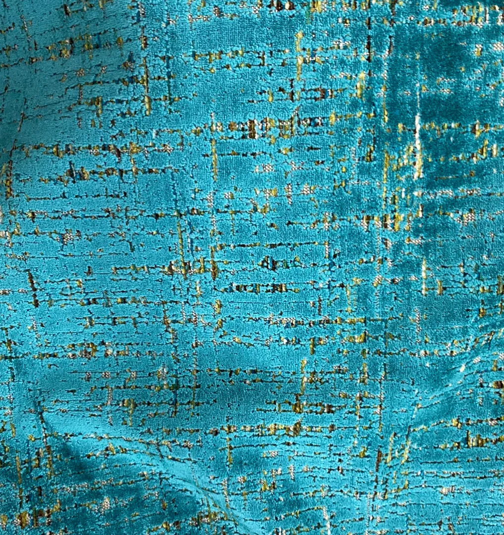 NEW Prince Archibald Novelty Upholstery Burnout Chenille Velvet Fabric in Turquoise