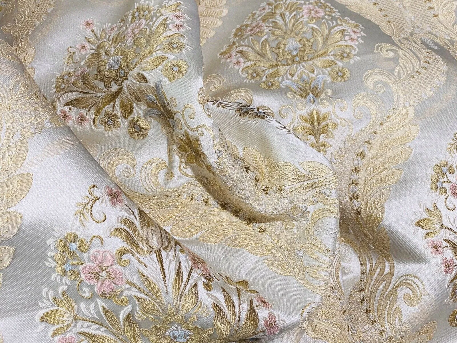 NEW Queen Antionette Novelty Ritz Neoclassical Brocade Medallion Floral Satin Fabric - Ivory