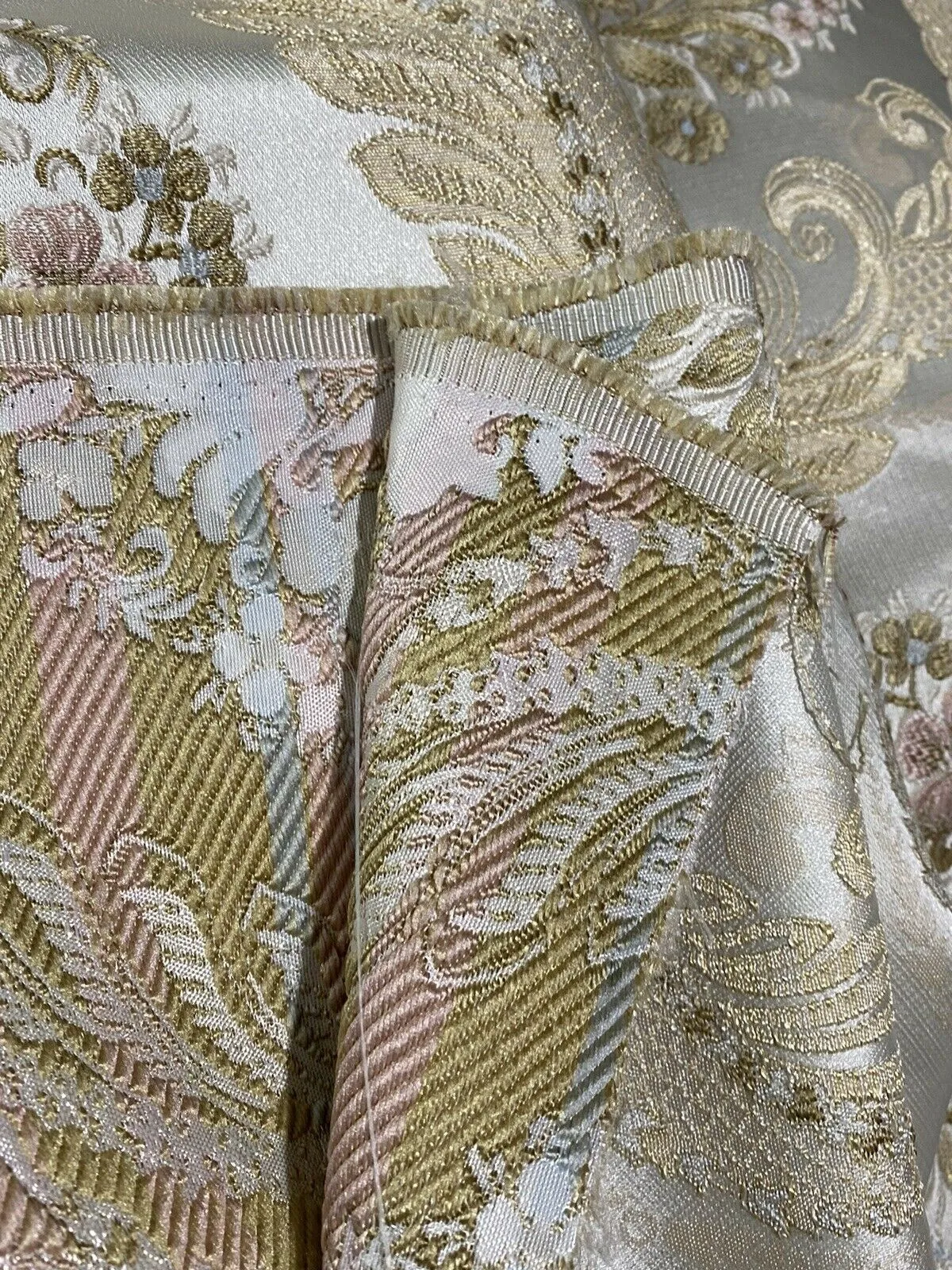 NEW Queen Antionette Novelty Ritz Neoclassical Brocade Medallion Floral Satin Fabric - Ivory