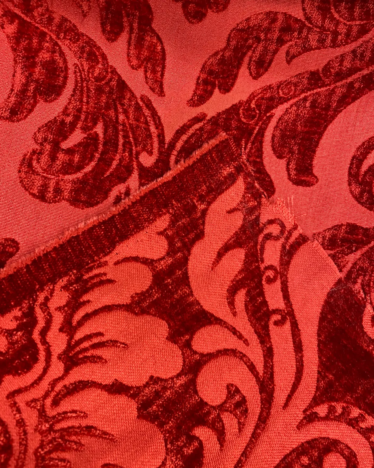 NEW Queen Isabella Designer Double Sided Chenille Velvet Interior Design Fabric - Dark Red