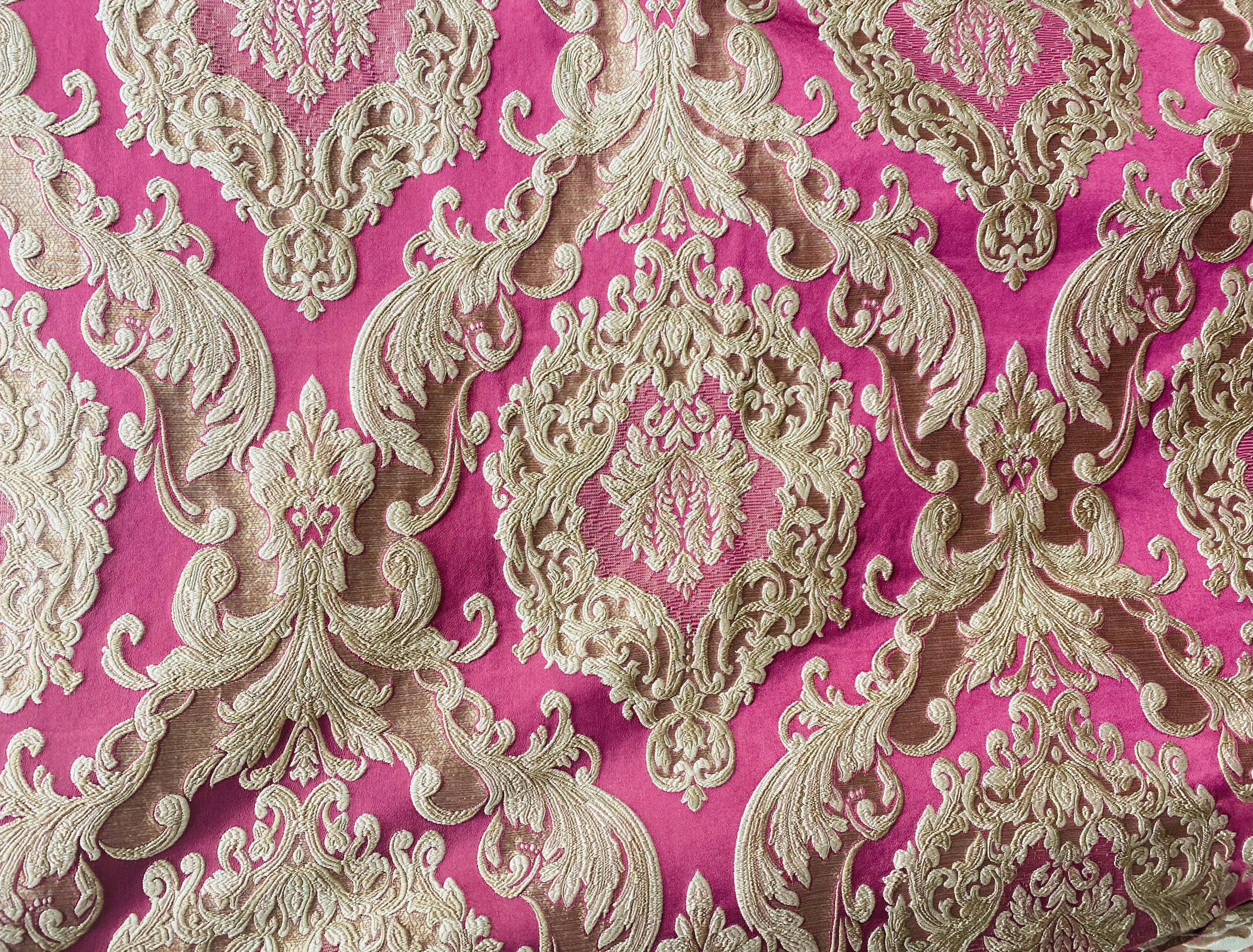 NEW Queen Marianna Novelty Ritz Neoclassical Brocade Satin Fabric - Magenta