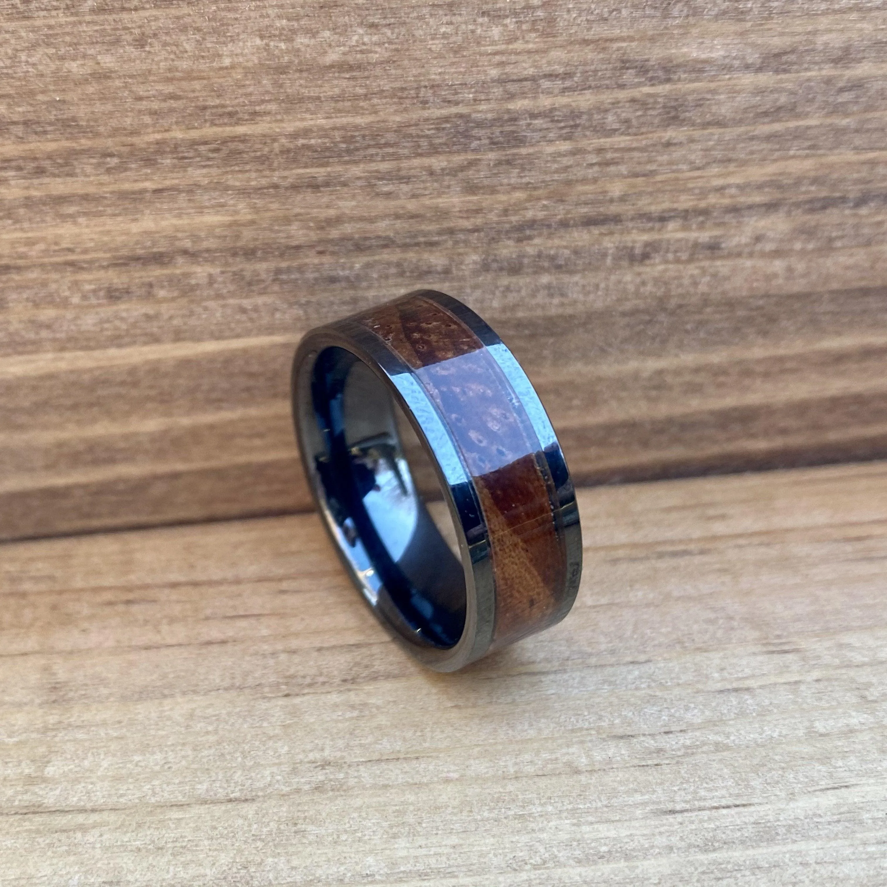 "The Thompson" 100% USA Made Black Ceramic Ring With Wood From A Thompson M1A1 Firearm