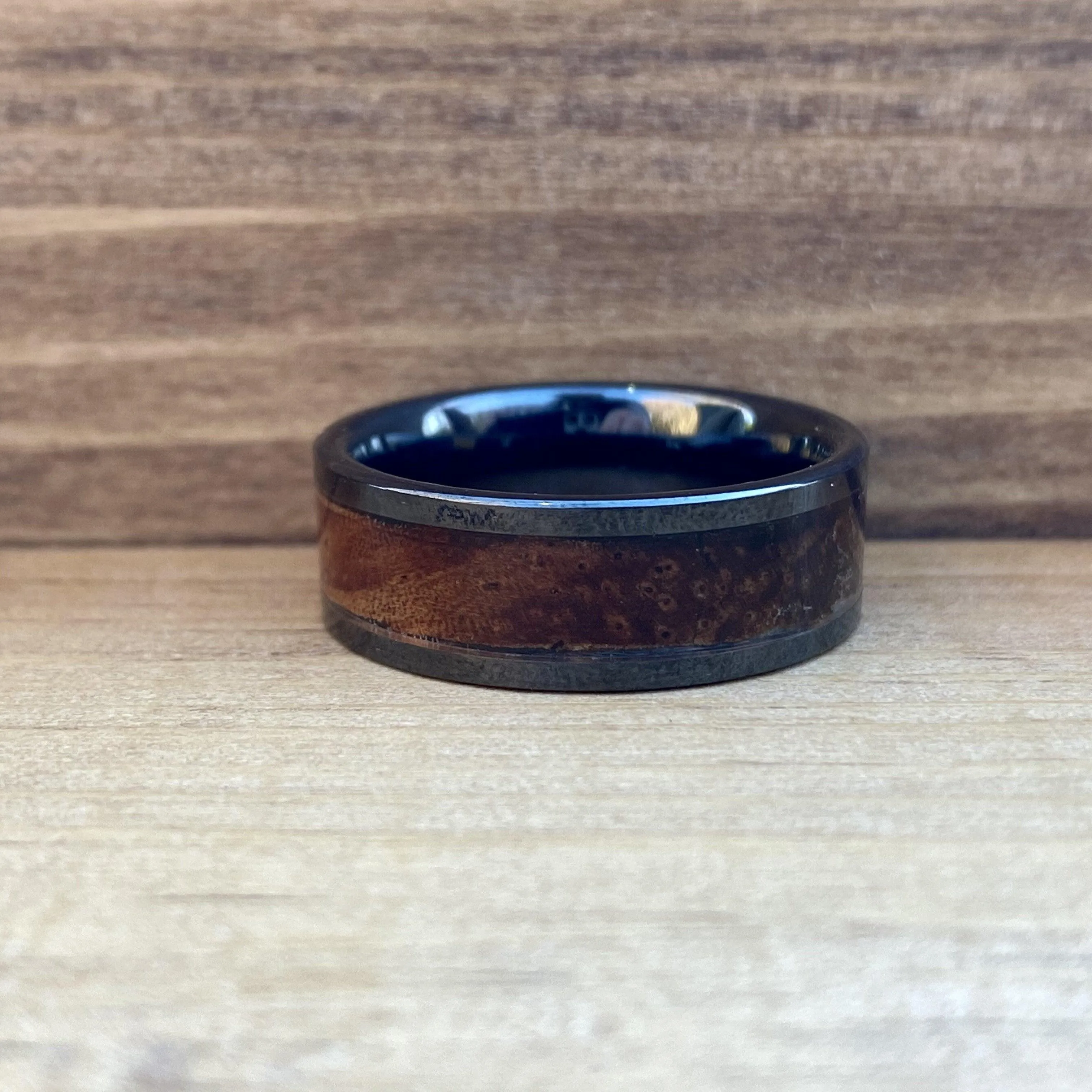 "The Thompson" 100% USA Made Black Ceramic Ring With Wood From A Thompson M1A1 Firearm