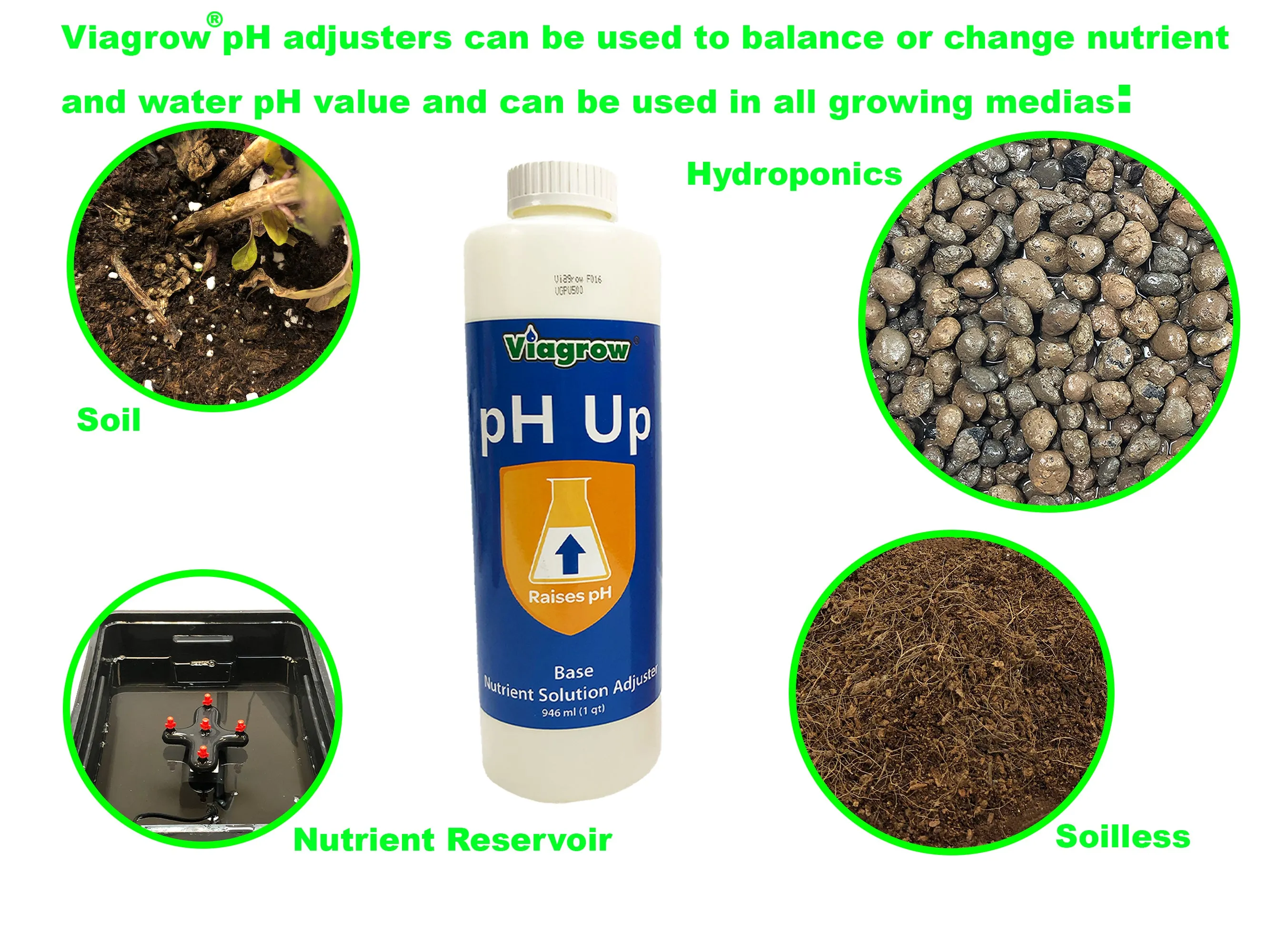 Viagrow 1QT. pH Up Liquid Nutrient Adjusting Solution - Base