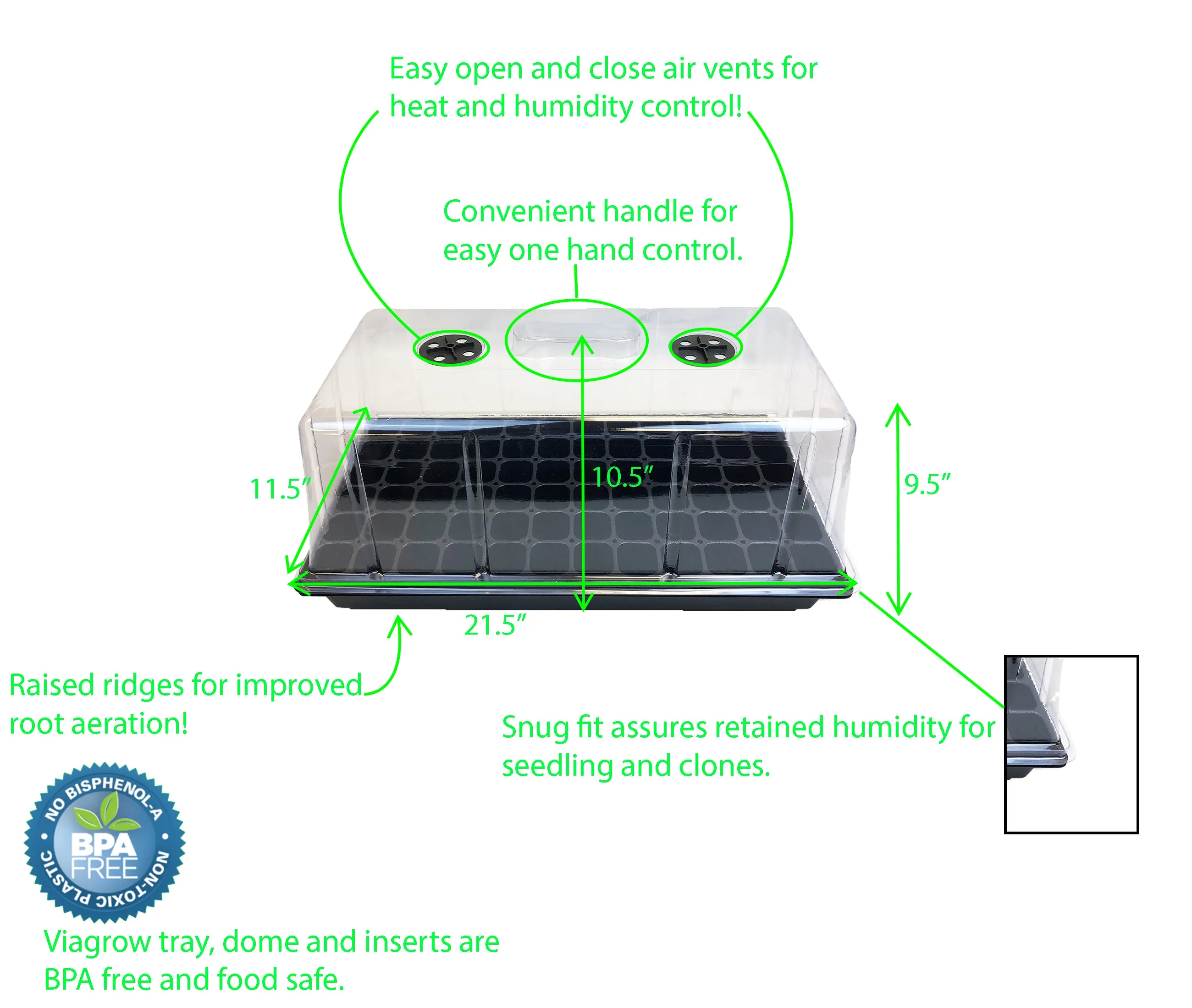 Viagrow Seedling Germination Kit with Tall 7 in. Dome, Tray, Insert and Seedling Media