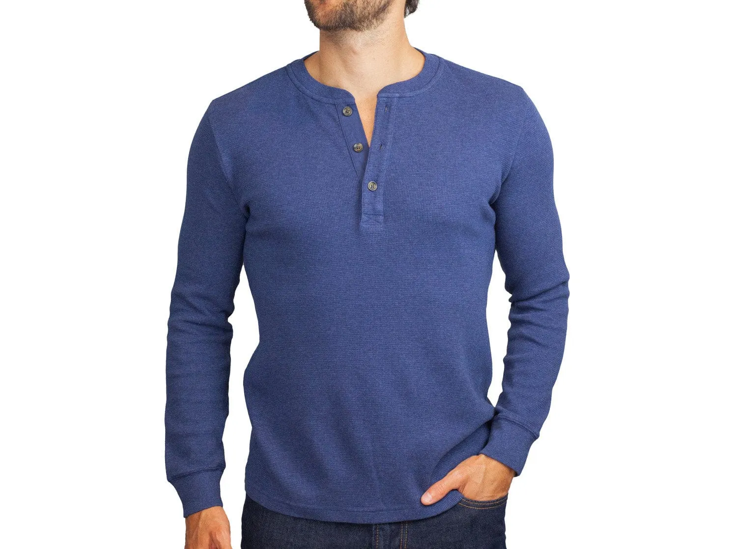 Waffle Henley - Heather Navy